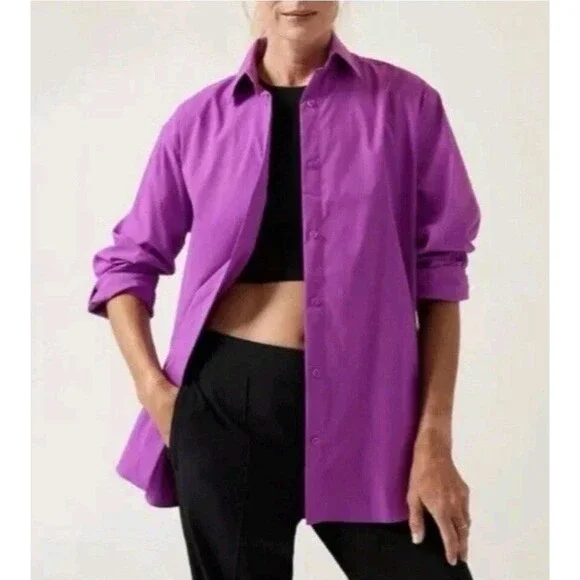 Athleta Oversized Poplin Top Button Up Shirt Size M Jazzy Purple Long Sleeve - Picture 8 of 8